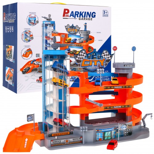 Mega 3-poschodové parkovisko s výťahom + 6 autíčok resorákov Sada pre deti 3+