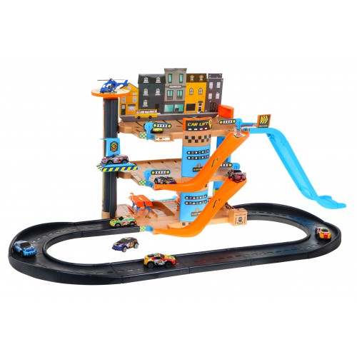 4-poschodové parkovisko s výťahom pre deti 3+ Autíčka helikoptéra + šmykľavka