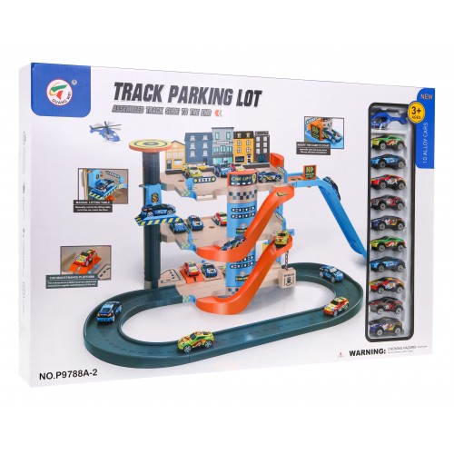 4-poschodové parkovisko s výťahom pre deti 3+ Autíčka helikoptéra + šmykľavka