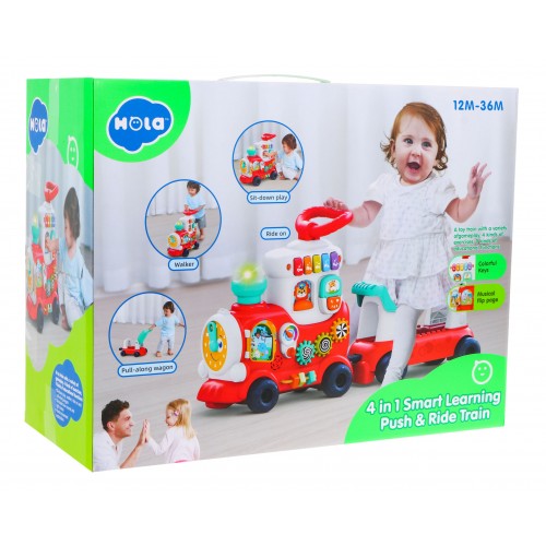 Interaktívna lokomotíva 4v1 pre deti 12m+ tlačná rukoväť+ chodítko + vozík + edukačná hračka