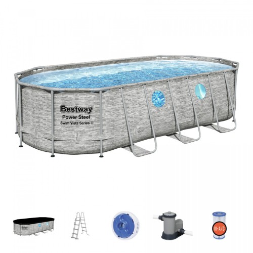 Bazén rámový Power Steel Swim Vista s oknom 549x274x122 18x9FT BESTWAY 7w1