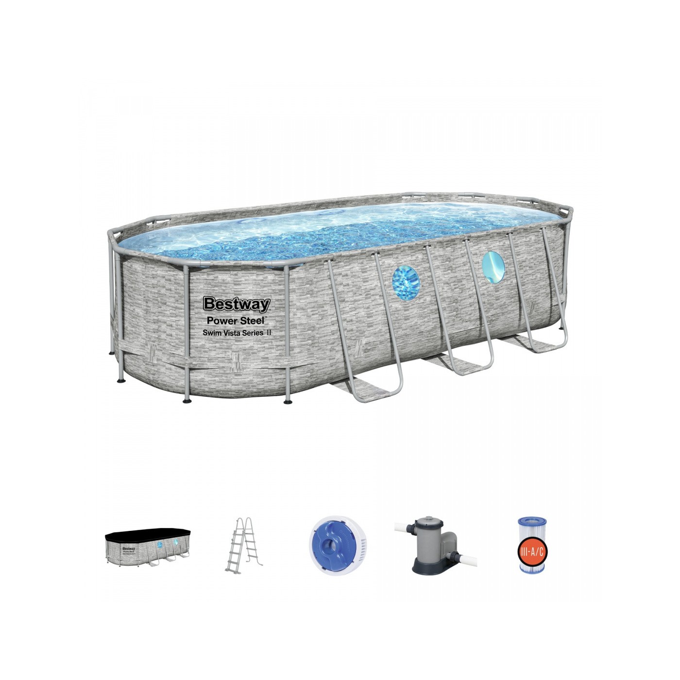 Bazén rámový Power Steel Swim Vista s oknom 549x274x122 18x9FT BESTWAY 7w1