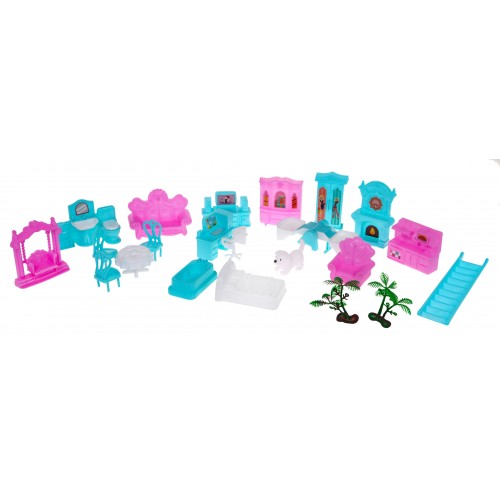 3-poschodový domček pre bábiky Darček pre dievčatá 6+ Modrá vila s vybavením