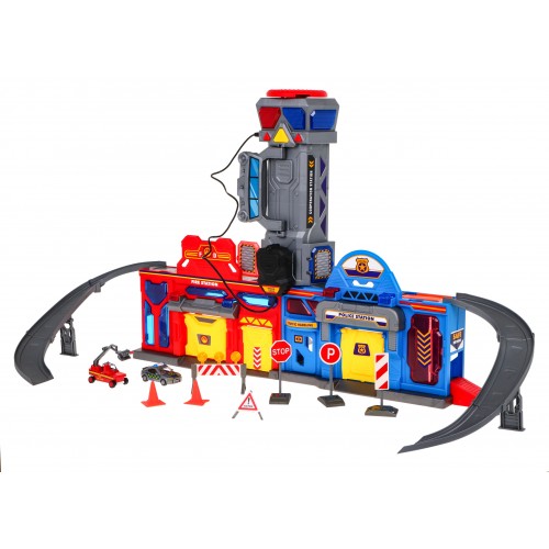 Interaktívne parkovisko 2v1 s výťahom pre deti 3+ Hasičská stanica + policajná stanica