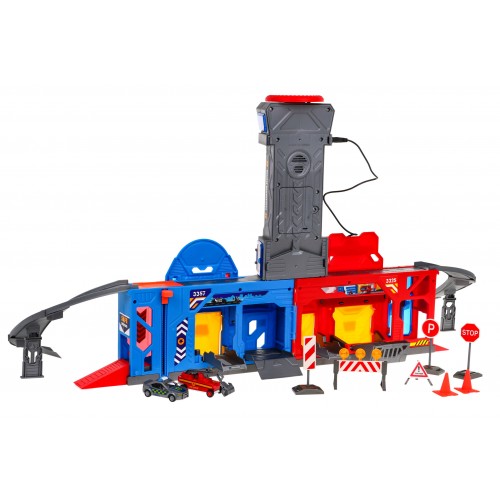 Interaktívne parkovisko 2v1 s výťahom pre deti 3+ Hasičská stanica + policajná stanica