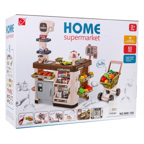 Interaktívny supermarket pre deti 3+ Hra v obchode 63 ks. Vozík Pokladňa Terminál + svetlá zvuky