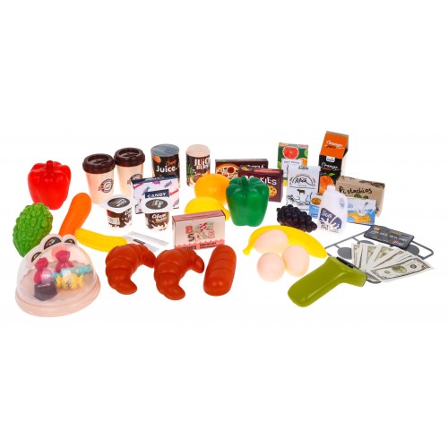 Interaktívny supermarket pre deti 3+ Hra v obchode 63 ks. Vozík Pokladňa Terminál + svetlá zvuky