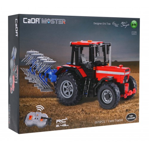Stavebnica CaDA Master 1675 ks. Diaľkovo ovládaný Traktor s pluhom Eric Trax