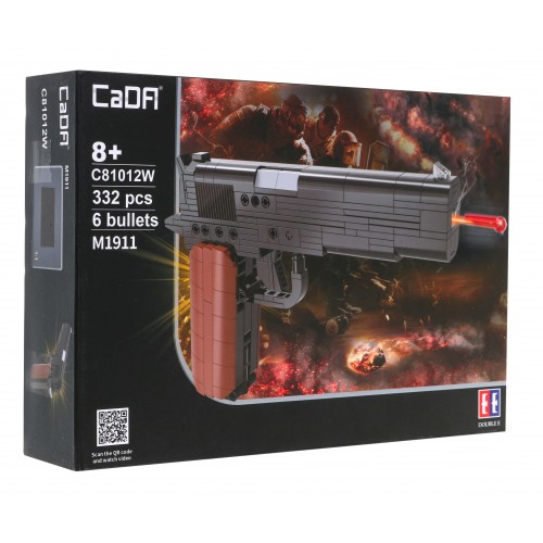Stavebnica CaDA 332 ks. Pištoľ M1911 s funkciou strieľania pre deti 8+