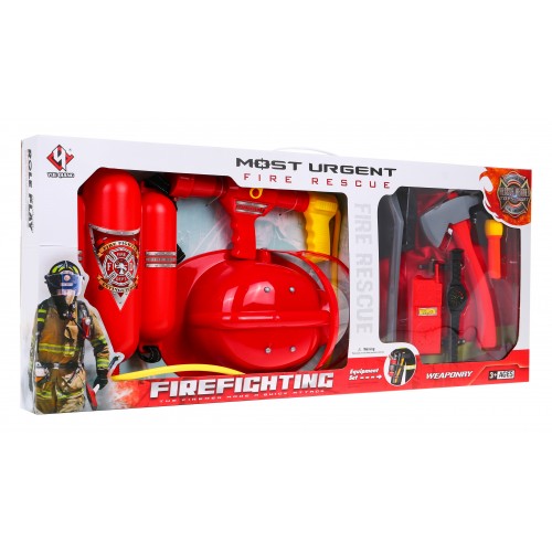 Veľká sada Hasiča 10 el. pre deti 3+ Oblek + Prilba + Hasičský prístroj + Vysielačka