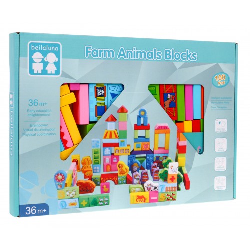 Sada drevených kociek "Hospodárstvo" pre deti 3+ Hra na stavbu 100 ks.