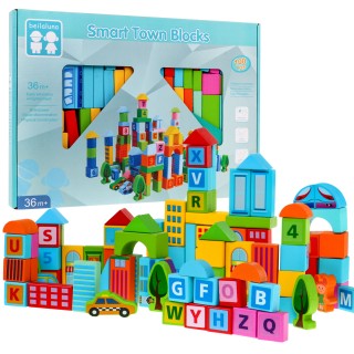 Sada drevených kociek "Mesto" pre deti 3+ Hra na stavbu 100 ks.