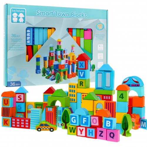 Sada drevených kociek "Mesto" pre deti 3+ Hra na stavbu 100 ks.