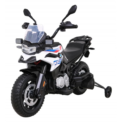 Motorka BMW F850 GS na batériu pre deti Biely + Pomocné kolieska + Audio LED + Pomalý štart + EVA