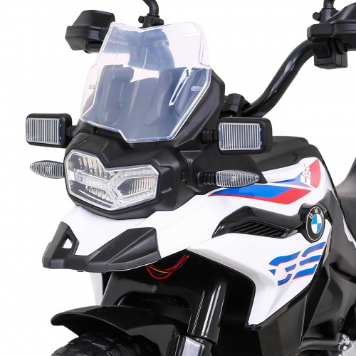 Motorka BMW F850 GS na batériu pre deti Biely + Pomocné kolieska + Audio LED + Pomalý štart + EVA