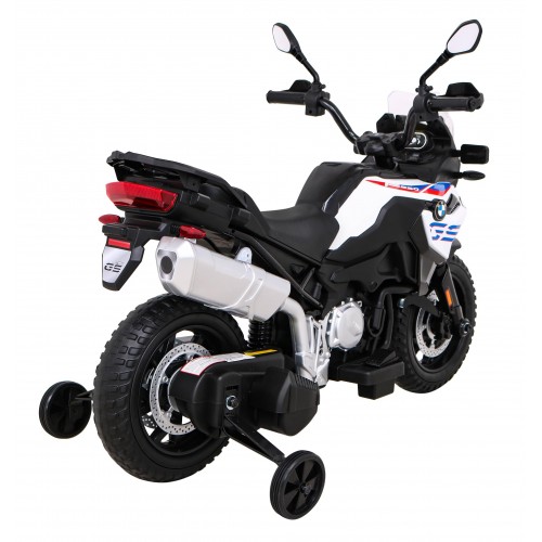 Motorka BMW F850 GS na batériu pre deti Biely + Pomocné kolieska + Audio LED + Pomalý štart + EVA