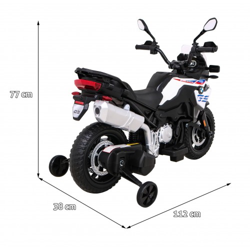 Motorka BMW F850 GS na batériu pre deti Biely + Pomocné kolieska + Audio LED + Pomalý štart + EVA