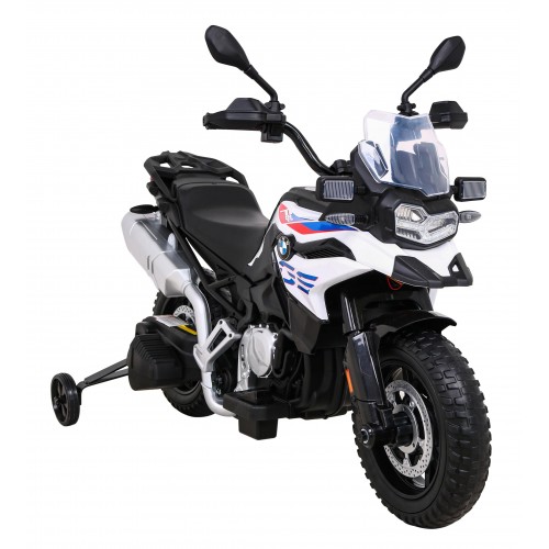 Motorka BMW F850 GS na batériu pre deti Biely + Pomocné kolieska + Audio LED + Pomalý štart + EVA
