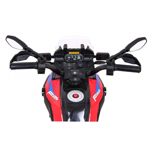 Motorka BMW F850 GS na batériu pre deti Červený + Pomocné kolieska + Audio LED + Pomalý štart + EVA