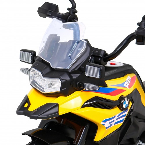 Motor BMW F850 GS na batériu pre deti Žltý + Pomocné kolieska + Audio LED + Pomalý štart + EVA