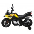 Motor BMW F850 GS na batériu pre deti Žltý + Pomocné kolieska + Audio LED + Pomalý štart + EVA