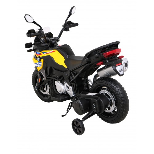 Motor BMW F850 GS na batériu pre deti Žltý + Pomocné kolieska + Audio LED + Pomalý štart + EVA