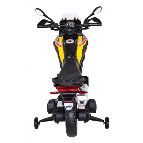 Motor BMW F850 GS na batériu pre deti Žltý + Pomocné kolieska + Audio LED + Pomalý štart + EVA