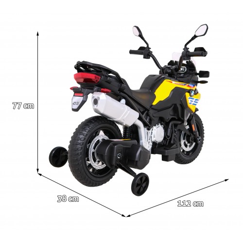 Motor BMW F850 GS na batériu pre deti Žltý + Pomocné kolieska + Audio LED + Pomalý štart + EVA