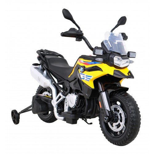 Motor BMW F850 GS na batériu pre deti Žltý + Pomocné kolieska + Audio LED + Pomalý štart + EVA