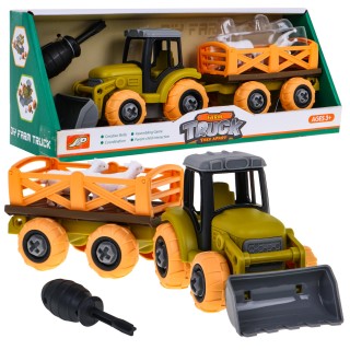 Rozoberateľný traktor s lopatou a prívesom + skrutkovač + ovečky Hračka pre deti 3+