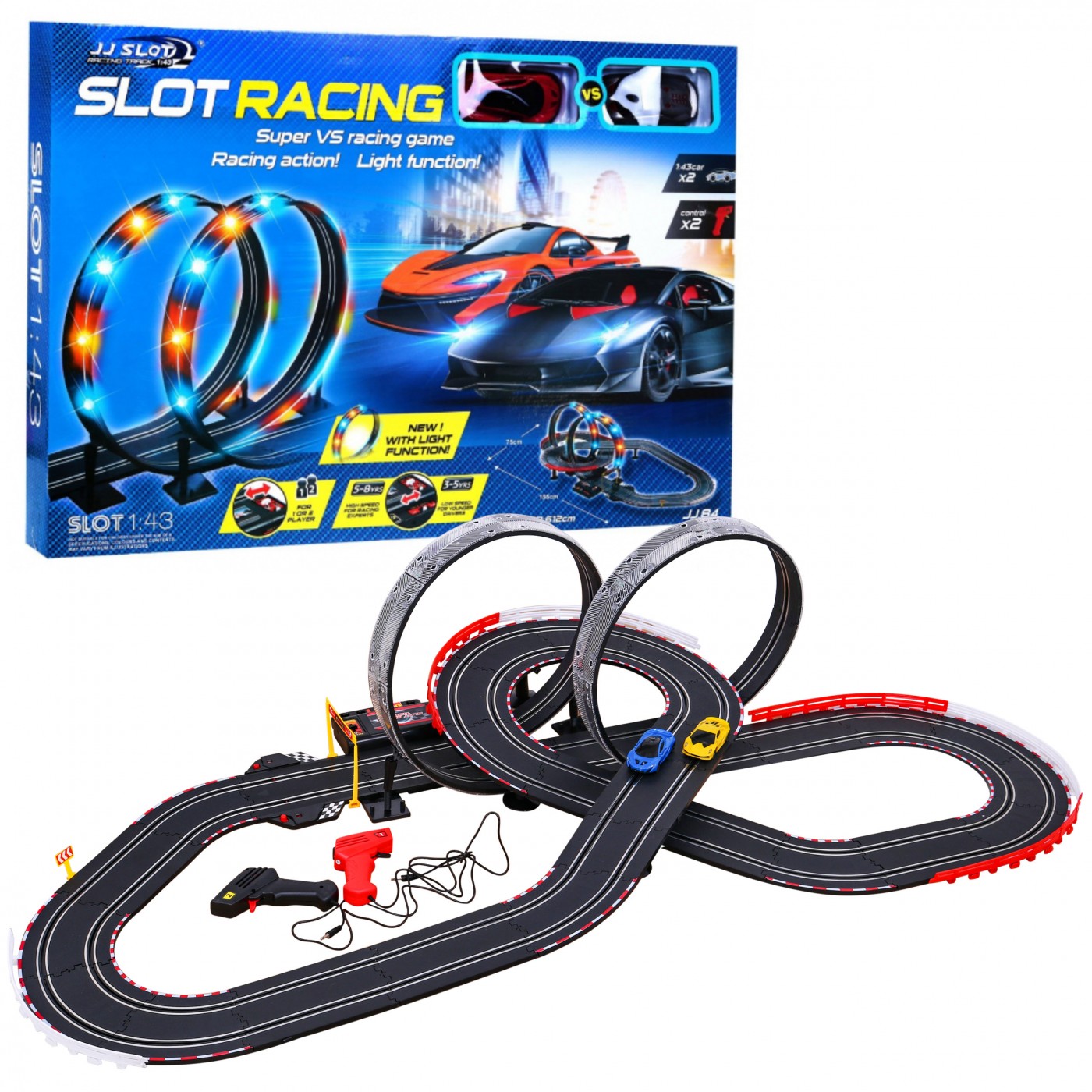 6-metrová pretekárska dráha pre deti 3-8 rokov + Svietiace slučky 360 + 2 autíčka + Počítadlo okruhov