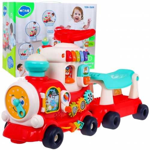 Interaktívna lokomotíva 4v1 pre deti 12m+ tlačná rukoväť+ chodítko + vozík + edukačná hračka
