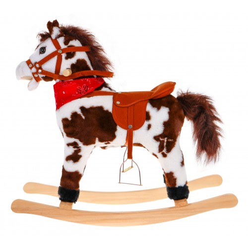 Škvrnitý detský hojdací koník deti + Interaktívne efekty + Plyš Drevo