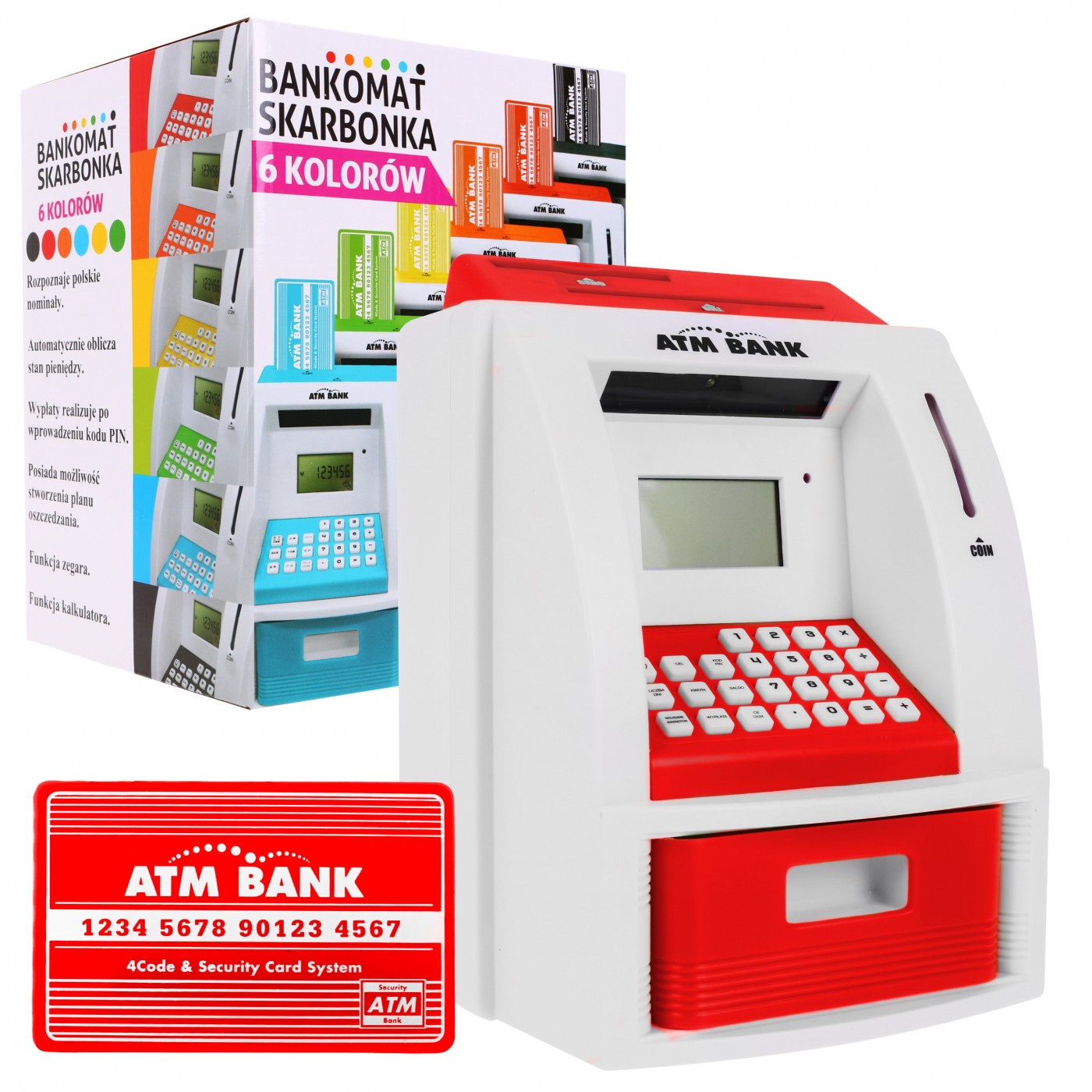 Bankomat pokladnička pre deti 3+ červená Interaktívne funkcie + Bankomatová karta