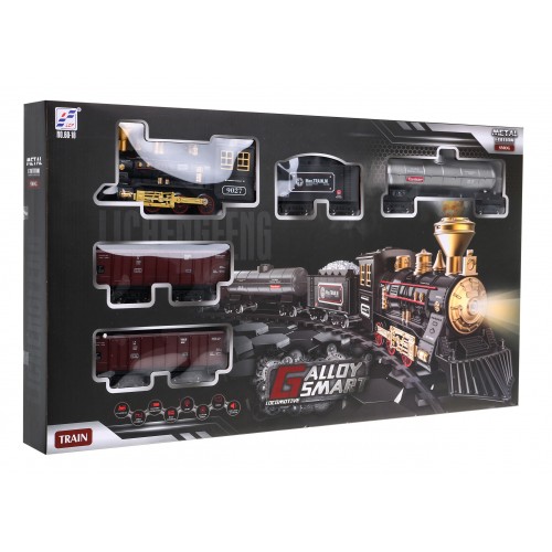 Veľká železnica s funkciou Dymu pre deti 5+ Koľaje na zostavenie + Vlak s vagónmi