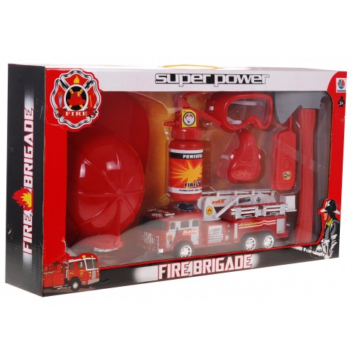 Hasičská sada pre deti 3+ Komplet 7 ks. + Hasičské auto + Prilba + Hasičský prístroj + Maska