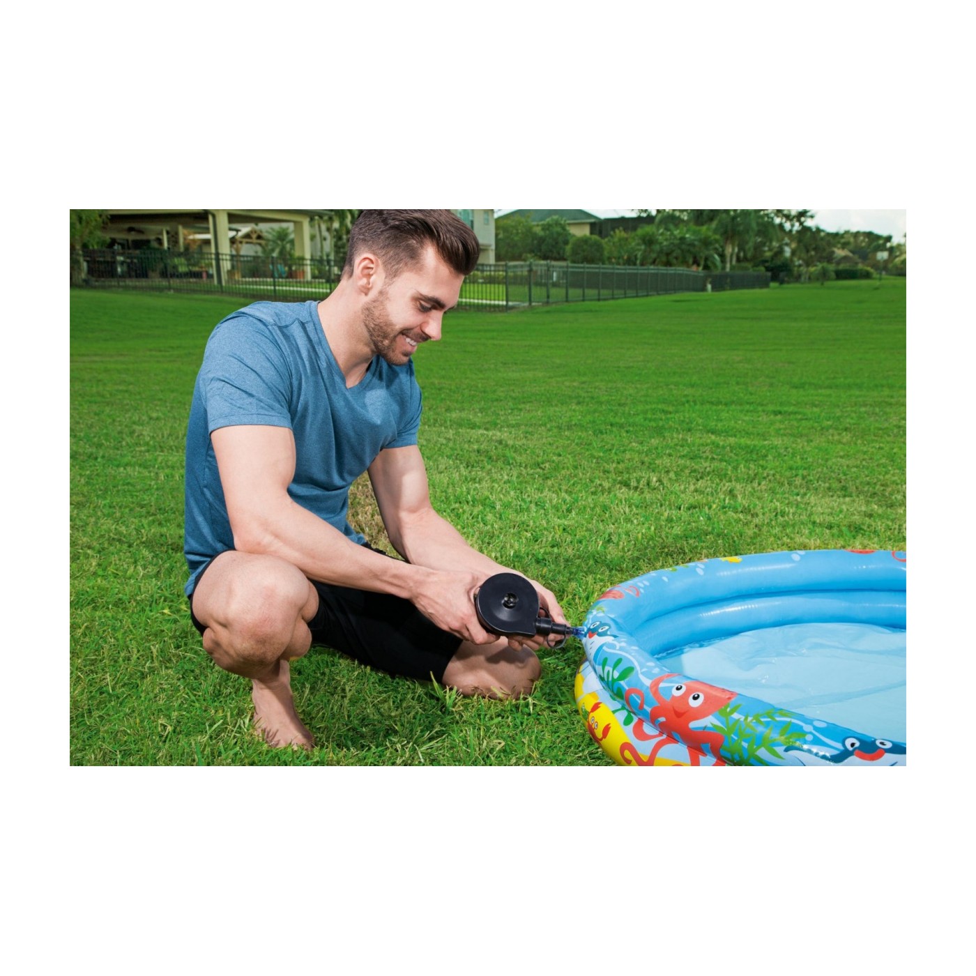 Nafukovací bazén 3v1 pre deti 122x20cm Morský BESTWAY + Plávacie koleso + Plážová lopta