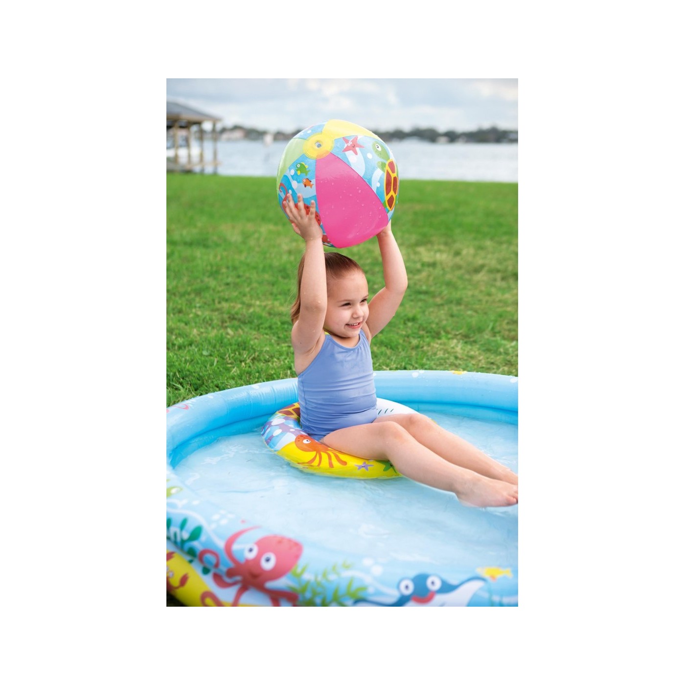 Nafukovací bazén 3v1 pre deti 122x20cm Morský BESTWAY + Plávacie koleso + Plážová lopta