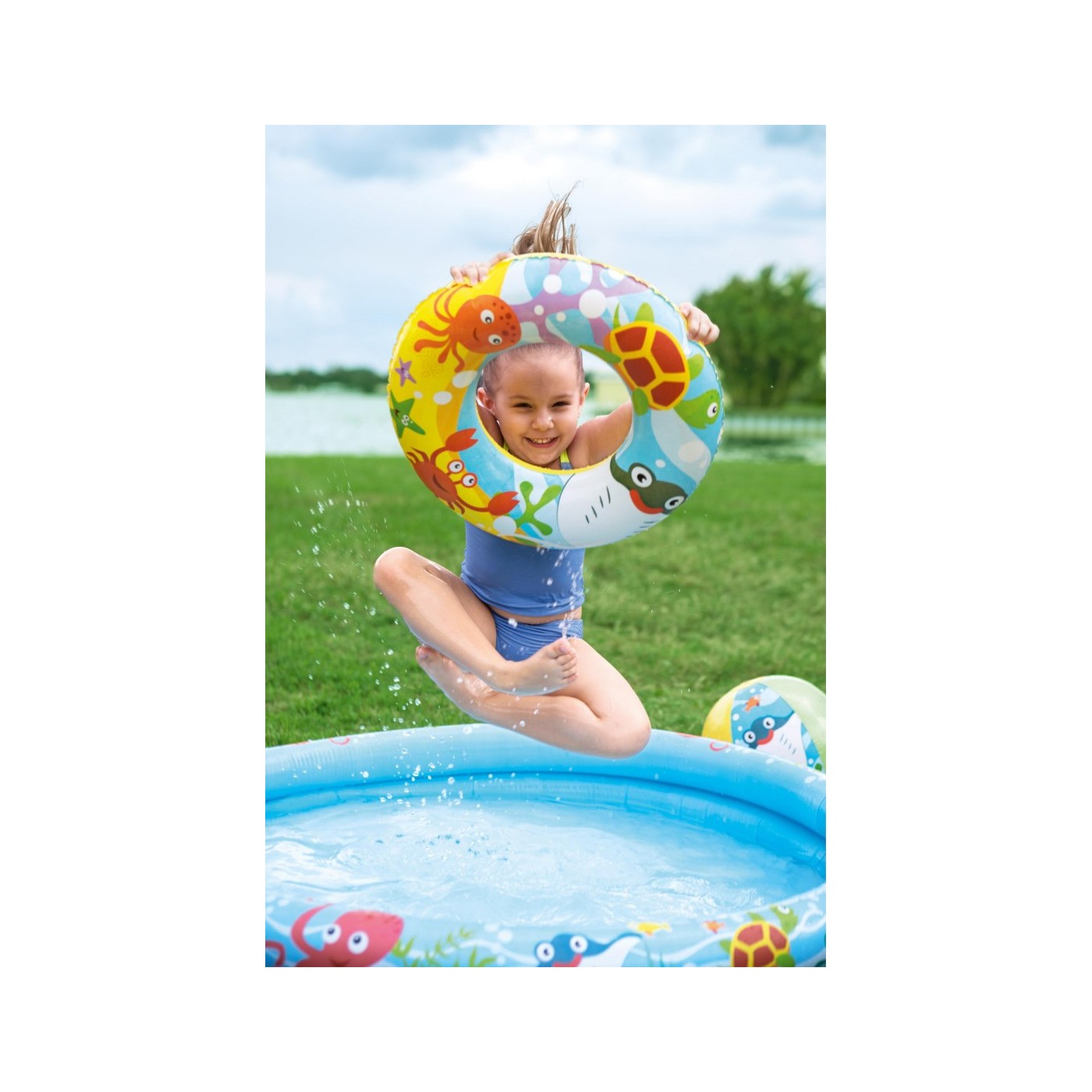 Nafukovací bazén 3v1 pre deti 122x20cm Morský BESTWAY + Plávacie koleso + Plážová lopta