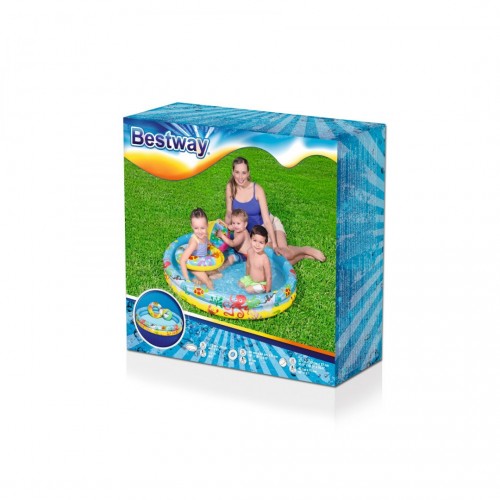 Nafukovací bazén 3v1 pre deti 122x20cm Morský BESTWAY + Plávacie koleso + Plážová lopta
