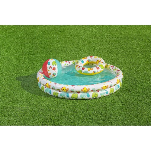 Nafukovací Bazén 3v1 pre deti 122x20cm Tropický BESTWAY + Plavecký kruh + Plážová lopta