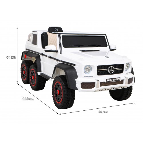 Mercedes G63 AMG Autíčko na batériu Biele + Ovládač + 6 kolies EVA + Pomalý štart + MP3 LED