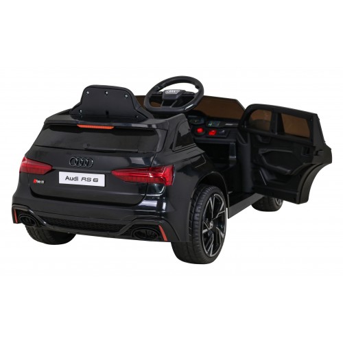 Audi RS 6 Elektrické autíčko pre deti Čierne + Ovládač + Kolesá EVA + Pomalý štart + Audio LED
