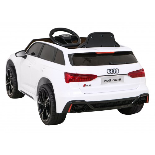 Audi RS 6 Elektrické autíčko pre deti Biele + Ovládač + Kolesá EVA + Pomalý štart + Audio LED