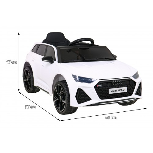 Audi RS 6 Elektrické autíčko pre deti Biele + Ovládač + Kolesá EVA + Pomalý štart + Audio LED