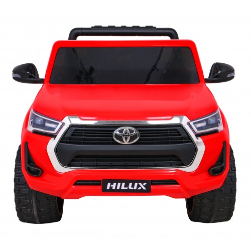 Toyota Hilux na batériu pre deti Červená + Pohon 4x4 + Ovládač + 2 batožinové priestory + Rádio MP3 + LED