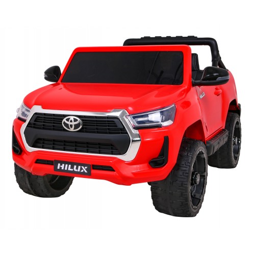 Toyota Hilux na batériu pre deti Červená + Pohon 4x4 + Ovládač + 2 batožinové priestory + Rádio MP3 + LED
