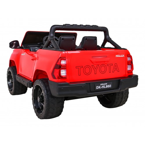 Toyota Hilux na batériu pre deti Červená + Pohon 4x4 + Ovládač + 2 batožinové priestory + Rádio MP3 + LED