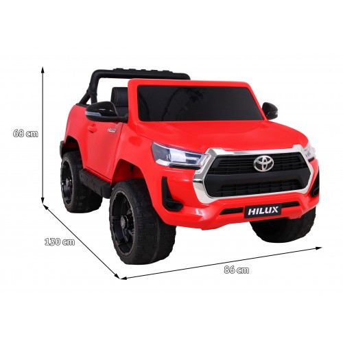 Toyota Hilux na batériu pre deti Červená + Pohon 4x4 + Ovládač + 2 batožinové priestory + Rádio MP3 + LED