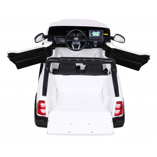 Toyota Hilux na batériu pre deti Biela + Pohon 4x4 + Ovládač + 2 batožinové priestory + Rádio MP3 + LED